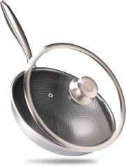 Reishunger Premium Wok aus Edelstahl 28 cm mit Glasdeckel f&uuml;r alle Herdarten