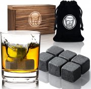 Rhinestein hochwertiges Whisky Steineisw&uuml;rfel 6er Set inkl. Samtbeutel in Geschenkbox aus Holz
