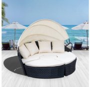 Ribelli Polyratten Sonneninsel und Gartenlounge mit Kissen und Sitzauflagen