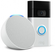 Ring Akku Videot&uuml;rklingel mit HD Kamera + Echo Pop smarter Bluetooth-Lautsprecher mit Alexa
