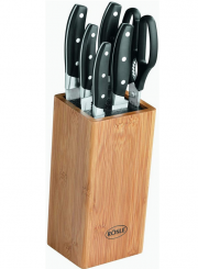 R&Ouml;SLE CUISINE Hochwertiger Messerblock aus Bambusholz mit 5 scharf geschliffenen Messern