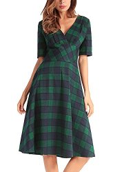 Romacci Damen Plaid Kariertes Midikleid