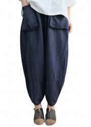 Romacci Damen Pluderhosen Elastische Taille Solid Wide Leg Hose