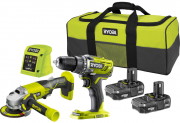 Ryobi Akku 18 Volt Combo-Set R18DDAG-213S Bohrschrauber + Winkelschleifer inkl. 2x Li-Ionen Akku