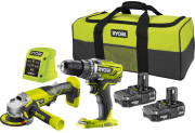 Ryobi Akku Combo-Set R18DDAG-213S mit Akku Bohrschrauber + Akku Winkelschleifer