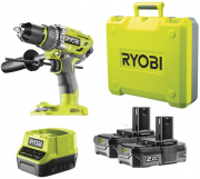 Ryobi R18PD7-220B 18 V Akku-Schlagbohrschrauber mit 2x Akku 2,0 Ah und Schnellladeger&auml;t