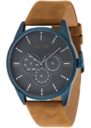 s.Oliver SO-3571-LM Herren Multi Zifferblatt Quarz Armbanduhr mit Lederarmband