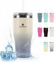 SANTECO 590ml to go Thermobecher mit Strohhalm und Deckel