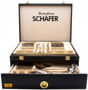 Sch&auml;fer Besteckset Mirror+Gold 18/10 72-teilig mit Holzkoffer