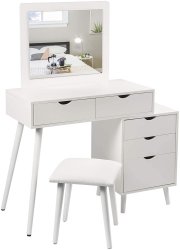 Schminktisch mit Hocker und Spiegel, 2 Schubladen