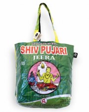 Shakti Milan Shiv Pujari Tragetasche City Bag gr&uuml;n handgefertigt recycelt