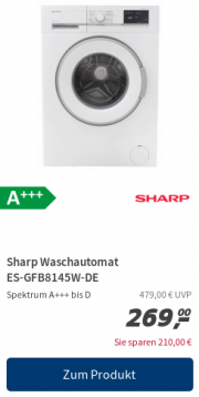 Sharp Waschautomat ES-GFB8145W-DE f&uuml;r 269&euro;