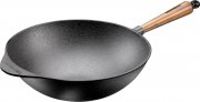 Skeppshult Traditional Gu&szlig;eisen Wok 32 cm mit Walnussholzgriff f&uuml;r alle Herdarten