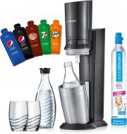 SodaStream Crystal 2.0 Promopack mit CO2-Zylinder, 2x Glaskaraffen, 2x Trinkgl&auml;sern, 6x Sirupproben