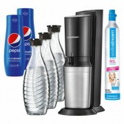 SODASTREAM CRYSTAL 2.0 WASSERSPRUDLER + 3 x KARAFFEN + 2 x PEPSI SIRUP + CO2