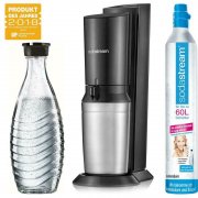 SodaStream Crystal 2.0 Wassersprudler titan mit 1x Glaskaraffe und 1x Co&sup2; Zylinder