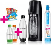 SodaStream Easy Vorteilspack mit CO2- Zylinder, 2x 1 L PET-Flasche, 2x 0,5 L PET-Flasche, 6x Sirup
