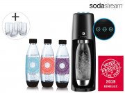 SodaStream Spirit One Touch wei&szlig; & schwarz + 3 Flaschen + 4 Gl&auml;ser 