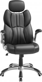 Songmics OBG65BK ergonomischer Kunstleder Chefsessel mit klappbaren Armlehnen