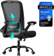 Songmics OBN37BK B&uuml;rostuhl mit klappbaren Armlehnen und ergonomischer Lendenst&uuml;tze