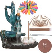 SPACEKEEPER Lotus Keramik R&auml;ucherst&auml;bchenhalter mit 120 R&auml;ucherkegeln + 30 R&auml;ucherst&auml;bchen