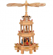 Spielwerk 3-st&ouml;ckige Echtholz Weihnachtspyramide Handbemalt