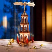 Spielwerk 4 Etagen XL Weihnachtspyramide in Echtholz und Handbemalt