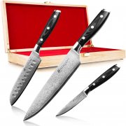 Stallion Damastmesser Wave 3er Santoku Messerset