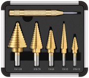 Stufenbohrer-Set mit 5 Titanbohrer mit High-Speed ​​HEX-Schnellwechselschaft + automatischer K&ouml;rner