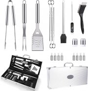 Sundom 21 teiliges Edelstahl Grillset im Aluminium Koffer mit Digitalen Fleischthermometer