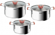 Tefal OptiSpace Edelstahl Kochtopf-Set 18, 20 und 24 cm mit 3 Deckeln