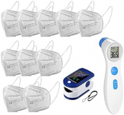 &lrm;Tendia Fingerspitzen-Pulsoximeter + ber&uuml;hrungsloses Fieberthermometer + 10 Schutzmasken