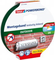 tesa Powerbond Outdoor - 5 m x 19 mm Doppelseitiges Montageband f&uuml;r den Au&szlig;enbereich