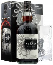 The Kraken Black Spiced 40,0 Vol.-% Rum in der Geschenkverpackung mit Longdrinkglas