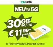 Tipp: DeinHandy Aktion mit Allnet Flat + SMS-Flat + 30 GB 5G/LTE im Vodafone-Netz f&uuml;r mtl. 11,99 &euro;