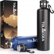 Tolaccea 1l Edelstahl Sport Thermosflasche mit Karabiner 