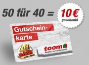 toom &ndash; Freitags Hammer 50&euro; Gutscheinkarte f&uuml;r 40&euro;