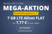 *TOP* PremiumSIM Tarif mit 7GB LTE (50 Mbit/s) inkl. Allnet- & SMS-Flat f&uuml;r 7,77&euro; im Monat