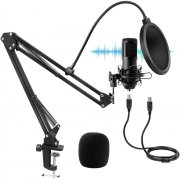 UYIKOO USB Streaming Kondensator Mikrofon mit Auslegerarm-D&auml;mpferhalterung und Stativ