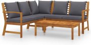 vidaXL 4-teilige Akazienholz Massiv Lounge Sitzgruppe mit Auflagen