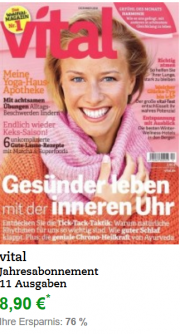 vital Jahresabonnement 11 Ausgaben f&uuml;r nur Preis: 8,90 &euro; &uuml;ber Thalia Kunden-kto