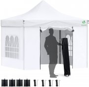 Vounot Faltpavillon mit 4 Seitenteilen 3 x 3 m wei&szlig;