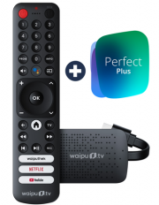waipu.tv 4K Stick Inkl. Fernbedienung mit TV-Steuerungstasten + 3 Monate waipu.tv Perfect Plus