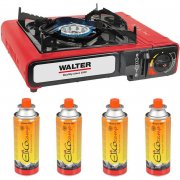 Walter Gourmet Campingkocher mit Piezo-Z&uuml;ndung inkl. 4 Butan-Propan Kartuschen