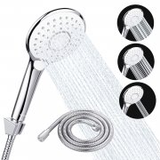 Wassersparende Handbrause mit 1.5 m Schlauch und Halterung, 3 Strahlarten