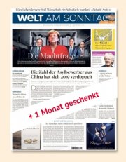 WELT AM SONNTAG 3 Monate Abo (13 Ausgaben) f&uuml;r nur 62,40 Euro + 59,80 Euro Geldpr&auml;mie 