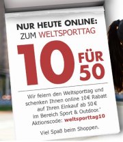 Weltsporttag bei Karstadt &euro; 10 Rabatt ab &euro; 50,&ndash; nur HEUTE