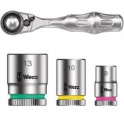 Wera 8008 A Zyklop Mini 3 1/4 Zoll Knarre inkl. 3 Steckschl&uuml;sseleins&auml;tzen 8 10 13 mm