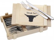 WMF Cromargan Edelstahl Steakbesteck 12-teilig f&uuml;r 6 Personen in Holzkiste