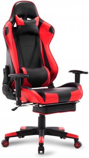 Woltu Gaming Stuhl mit Fu&szlig;st&uuml;tze, Kunstleder, h&ouml;henverstellbar, Rot
